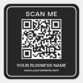 Uw bedrijf QR codenaam URL Sjabloon zwart Vierkante Sticker (Voorkant)