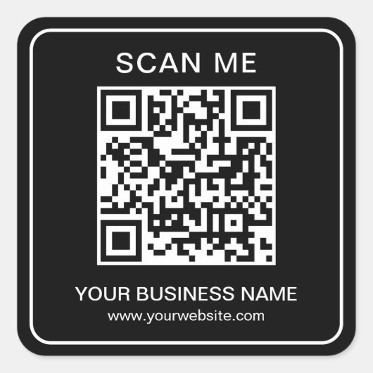 Uw bedrijf QR codenaam URL Sjabloon zwart Vierkante Sticker (Voorkant)