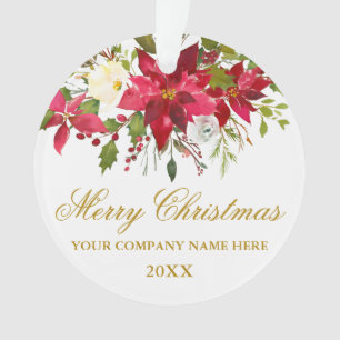 Uw bedrijf Waterverf Red Poinsettia Floral Gold Ornament