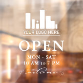 Uw bedrijfslogo Draaiende openingsuren welkom Raamsticker (Vel 2)