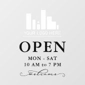 Uw bedrijfslogo Draaiende Zwarte Open Uurrooster Raamsticker (Vel)