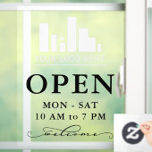 Uw bedrijfslogo Draaiende Zwarte Open Uurrooster Raamsticker (Huis)