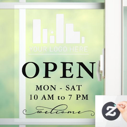 Uw bedrijfslogo Draaiende Zwarte Open Uurrooster Raamsticker (Huis)