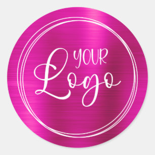 Uw bedrijfslogo hier metallisch hot pink ronde sticker