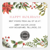 Uw bedrijfslogo Kerstmis rode bessen Vierkante Sticker (Voorkant)