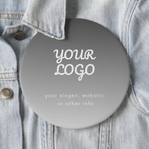 Uw bedrijfslogo & tekst donkergrijze ombre ronde button 6,0 cm