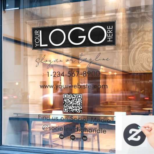 Uw bedrijfslogo winkelpui QR-code sociale media Raamsticker (Cafe Raam)