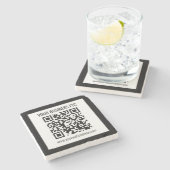 Uw bedrijfsnaam & bewerkbare QR-code Stenen Onderzetter (Zijkant)
