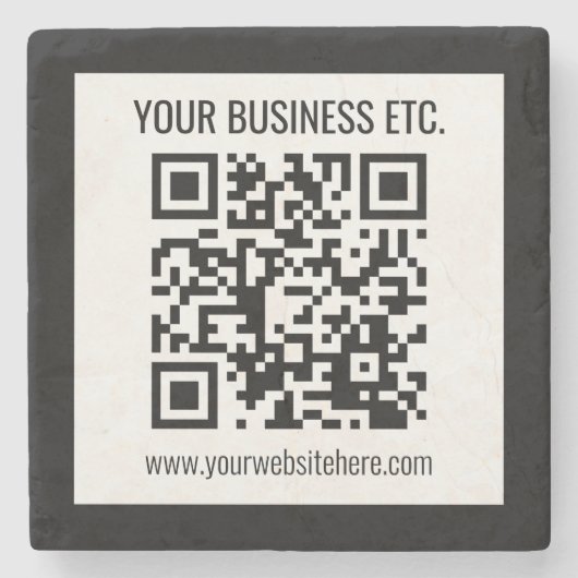 Uw bedrijfsnaam & bewerkbare QR-code Stenen Onderzetter (Voorkant)