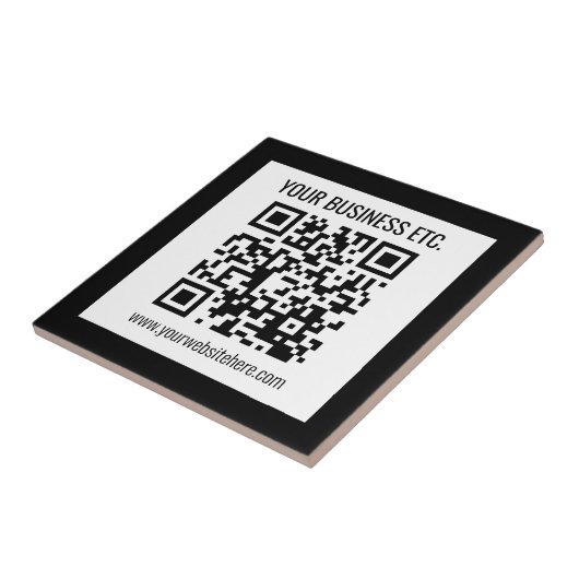 Uw bedrijfsnaam & bewerkbare QR-code Tegeltje (Zijkant)