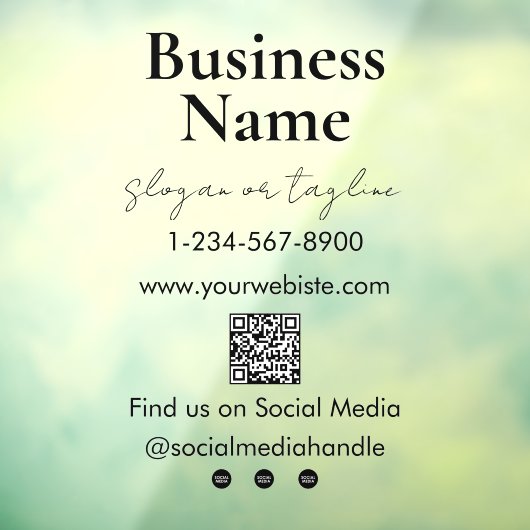 Uw bedrijfsnaam Storefront QR Code Social Media Raamsticker (Vel 3)