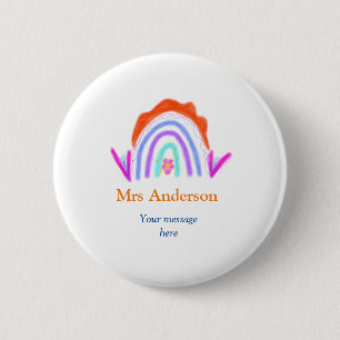 Uw bericht We voegen tekstnaam toe Rainbow Teacher Ronde Button 5,7 Cm