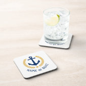 Uw Boat Naam Anchor Elegant Gold Laurel White Bier Onderzetter (Rechterzijde)