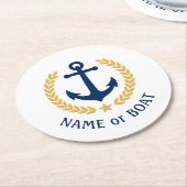 Uw Boat Naam Anchor Gold Laurel Star White Ronde Kartonnen Onderzetter (Gebogen)