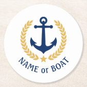 Uw Boat Naam Anchor Gold Laurel Star White Ronde Kartonnen Onderzetter (Voorkant)