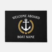 Uw Boat Naam Anchor Laurel Welkom Aboard Black Deurmat (Voorkant)
