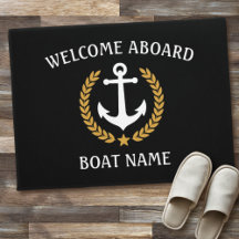 Uw Boat Naam Anchor Laurel Welkom Aboard Black