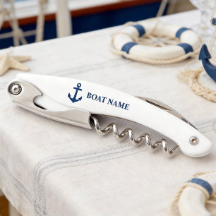 Uw Boat Name Anchor op White Kurkentrekker