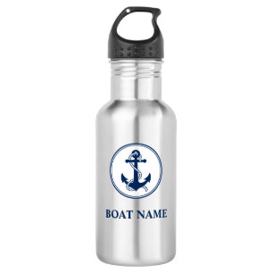Uw Boat Name Blue Rope & Anchor Waterfles