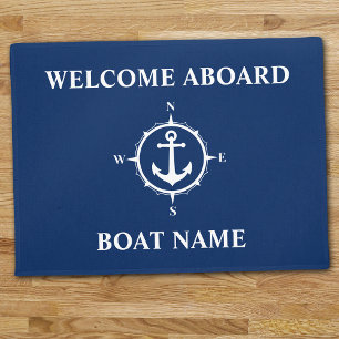 Uw Boat Name Compass Anchor Blue Welkom Deurmat