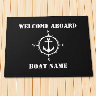 Uw Boat Name Compass Anchor Welkom Aboard Black Deurmat