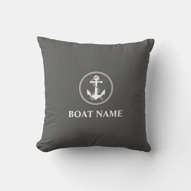 Uw Boat Name Rope en Anchor Grey Buitenkussen (Voorkant)