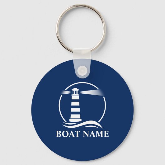 Uw Boatnaam met klassieke vuurtoren Sleutelhanger (Voorkant)