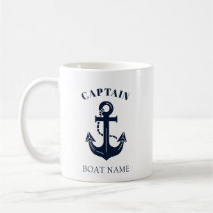 Uw bootnaam Anker Blauw Kapitein Koffiemok