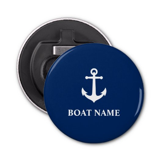 Uw bootnaam Anker Navy Blue Button Flesopener (Voorkant)