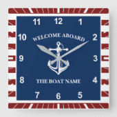 Uw Bootnaam Anker Vierkante Klok (Voorkant)