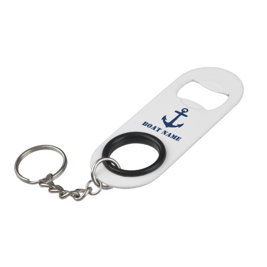 Uw bootnaam Classic Nautical Anker Navy Blue Mini Flessenopener (Voorkant Gekanteld)