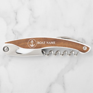 Uw Bootnaam Klassieke Touw & Anker Houten Stijl Kurkentrekker