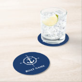 Uw Bootnaam Kompas Anker Blauw Rond Ronde Kartonnen Onderzetter (Insitu)