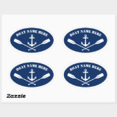Uw Bootnaam Nautical Anchor & Oars Navy Blue Ovale Sticker (Vel)