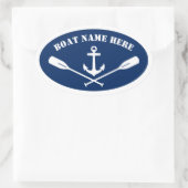 Uw Bootnaam Nautical Anchor & Oars Navy Blue Ovale Sticker (Tas)