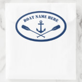 Uw Bootnaam Nautical Anchor & Oars Navy Blue Ovale Sticker (Tas)