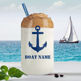 Uw bootnaam Nautical Anker Navy Blue Blikvorm Glas