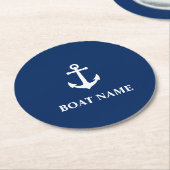 Uw Bootnaam &  Nautical Anker Navy Blue Ronde Kartonnen Onderzetter (Gebogen)