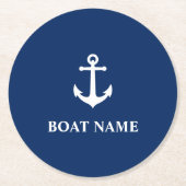 Uw Bootnaam &  Nautical Anker Navy Blue Ronde Kartonnen Onderzetter (Voorkant)