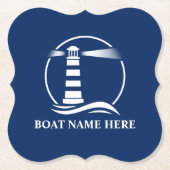 Uw bootnaam of tekst Classic Lighthouse Blue Kartonnen Onderzetters (Voorkant)