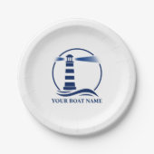 Uw Bootnaam of Tekst & Classic Lighthouse Papieren Bordje (Voorkant)