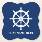 Uw bootnaam of tekst Ships Wheel Helm Blue Kartonnen Onderzetters (Voorkant)