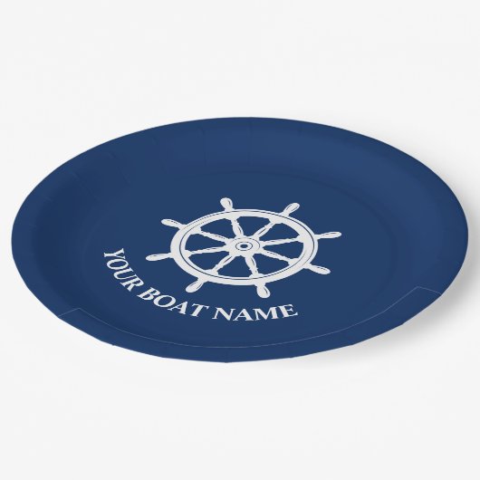 Uw bootnaam of tekst Ships Wheel Helm Papieren Bordje (Gekanteld)