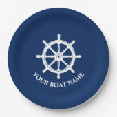 Uw bootnaam of tekst Ships Wheel Helm Papieren Bordje (Voorkant)