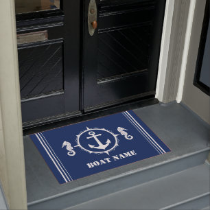 Uw bootnaam Seahorse Anker Blue Entryway Deurmat