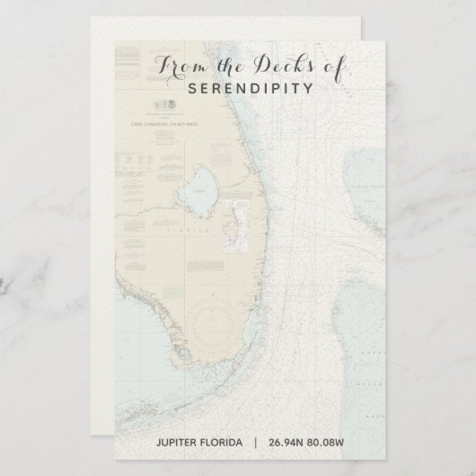 Uw bootnaam vanaf de dekken van Florida Nautical Briefpapier (Voorkant / Achterkant)