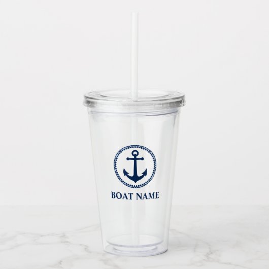 Uw Bootnaam Zee Anchor Acryl Drinkbeker (Voorkant)