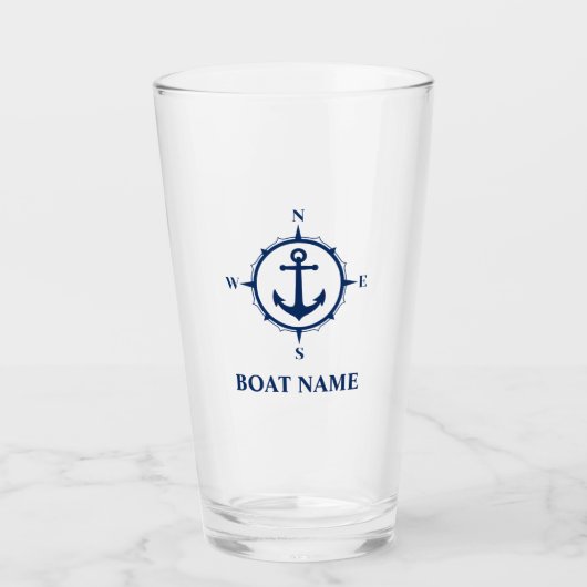 Uw botnaam Blauwe Compass Anchor Glas (Voorkant)