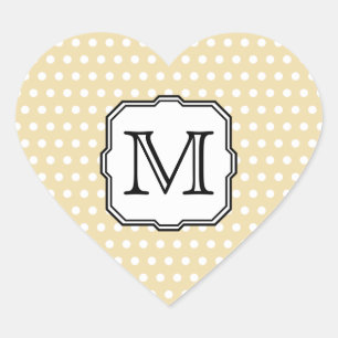 Uw brief. Aangepast monogram. Beige Polka Dot. Hart Sticker