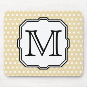 Uw brief. Aangepast monogram. Beige Polka Dot. Muismat